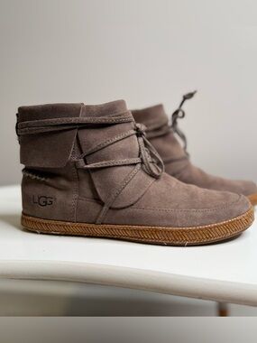 UGG Brown Suede Lace-Up Ankle Moccasin Booties